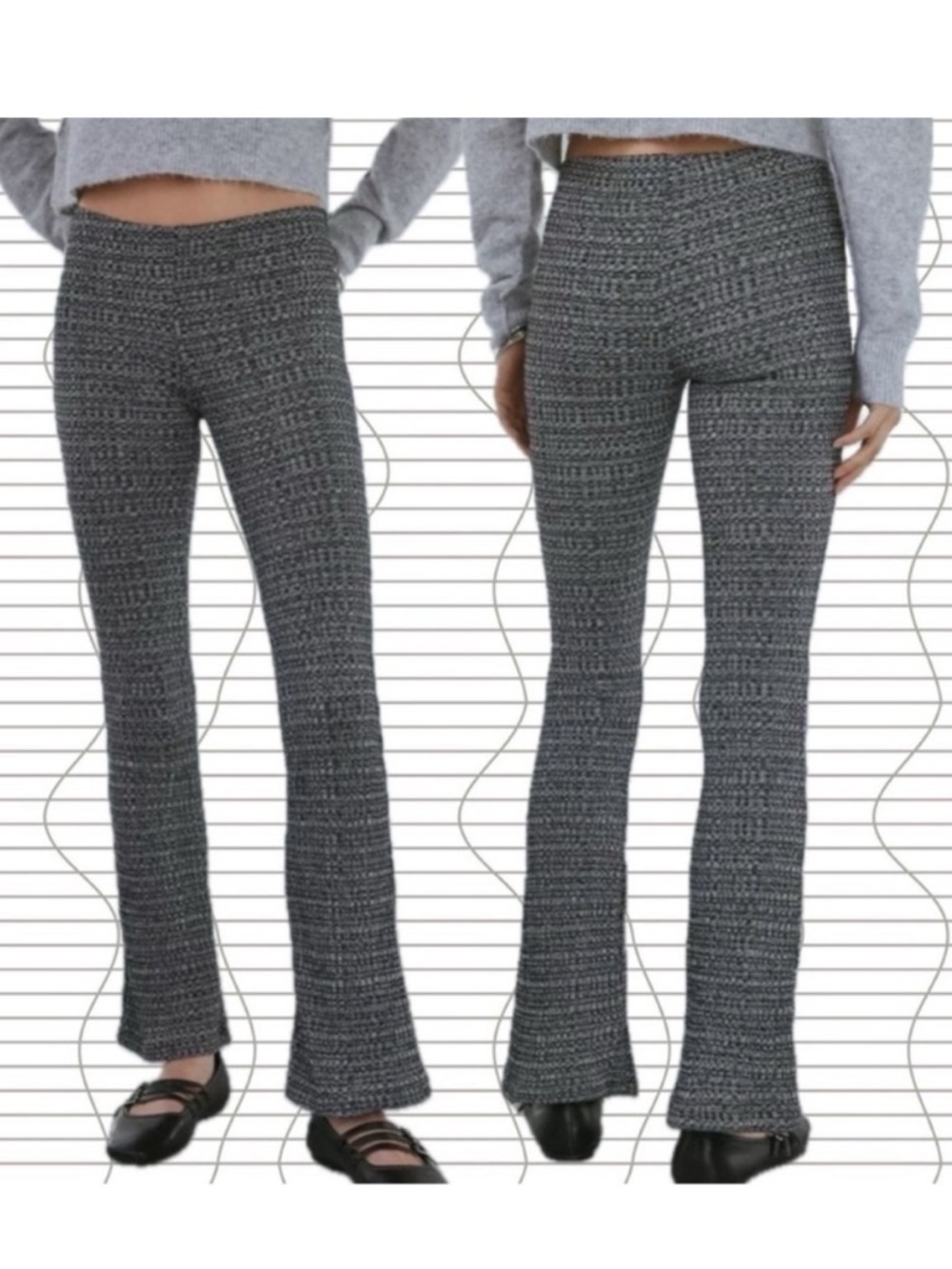 Urban Outfitters | Pria Knit Pull On Flare Pant Black White Tweed New Small NWT